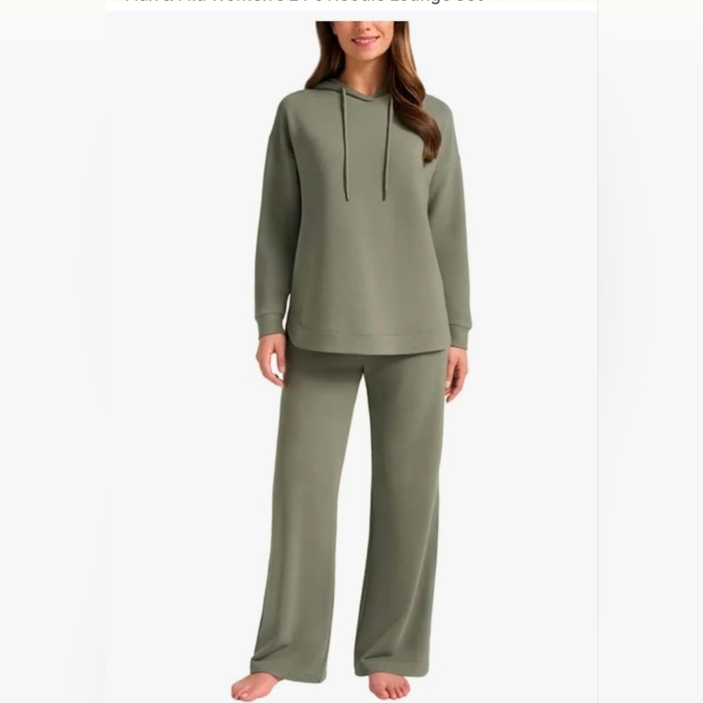 Sage Green Women's Hoodie and Wide-Leg Pants Set